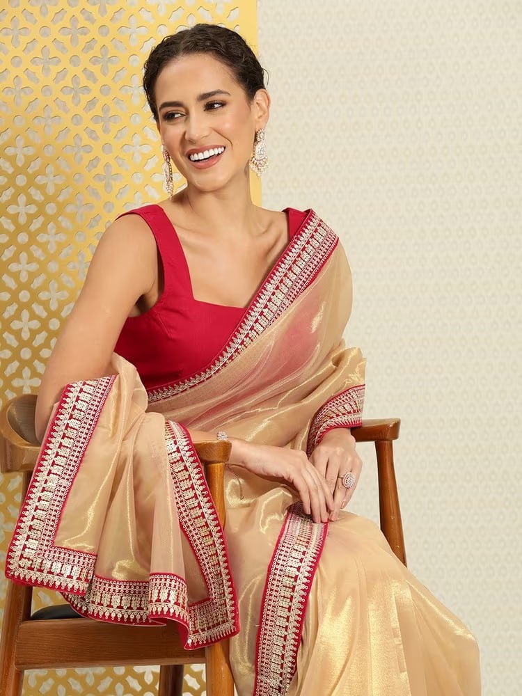 Teeya Creation Chiku Color Organza Silk Lace Work Saree - Distacart