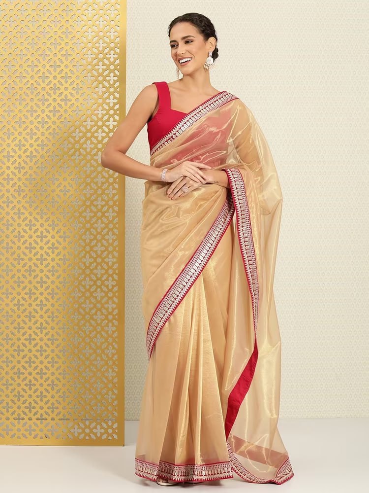 Teeya Creation Chiku Color Organza Silk Lace Work Saree - Distacart