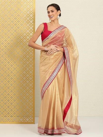 Teeya Creation Chiku Color Organza Silk Lace Work Saree - Distacart