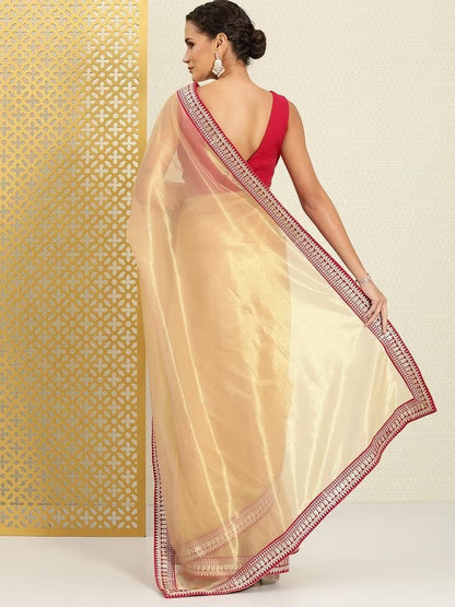 Teeya Creation Chiku Color Organza Silk Lace Work Saree - Distacart