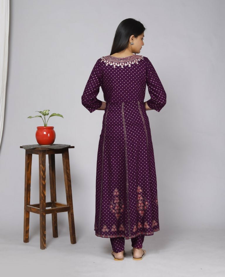 Alvano Women' Stylish Anarkali Kurta with Pant and Dupatta for Women and Girls Rayon (Wine) - Distacart