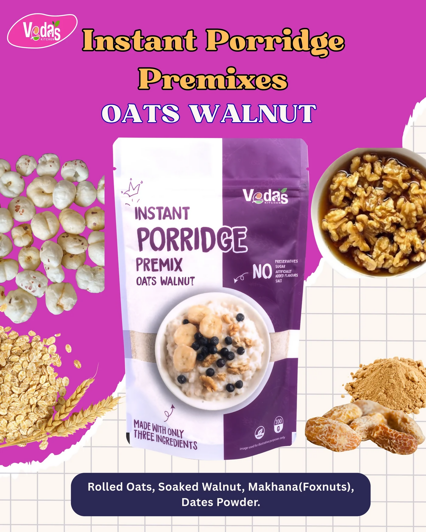 Vedas Kitchen Oats Walnut Instant Porridge - Dista