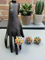 Thumbnail for Inhanns Rangmani Crystal Duo – Adjustable Ring + Statement Earrings Set - Multicolor 2 - Distacart