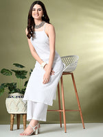 Thumbnail for Sangria Self Design Shoulder Straps Straight Kurta With Palazzo