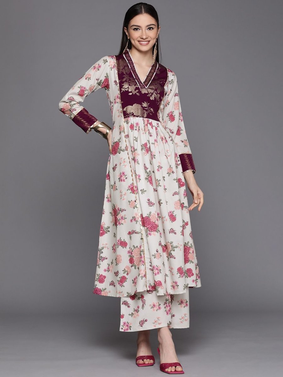 Ahalyaa Womens Beige Crepe Digital Printed Kurta Palazzo Set - Distacart