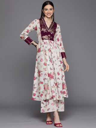 Ahalyaa Womens Beige Crepe Digital Printed Kurta Palazzo Set - Distacart