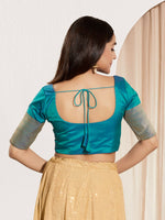 Thumbnail for Joban Fashion Fire Blue Taffeta Silk Padded Blouse With Round Neck Elbow Sleeves - Distacart