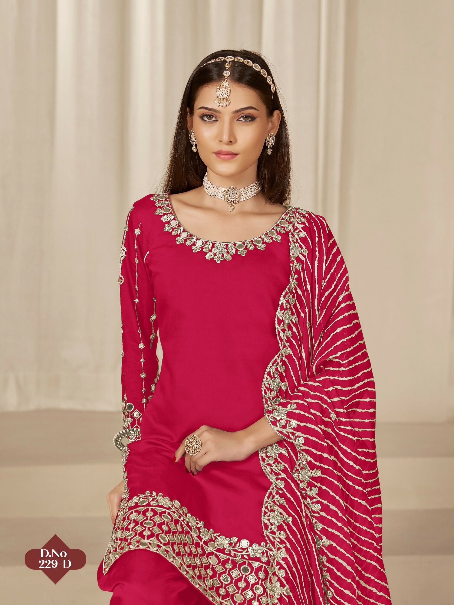 Anaita Red Roman Silk Stitched Suit with Embroidery & Real Mirror Work - Distacart