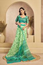 Thumbnail for Vastranavya Mint Green Digital Printed Linen Ready To Wear Designer Saree with Unstitched Blouse - Distacart