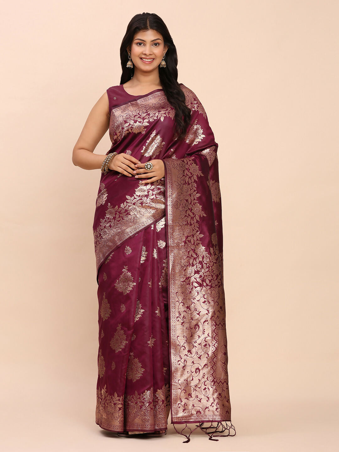 Shree Shyam Fashion Banarasi Silk Purple Saree - Distacart