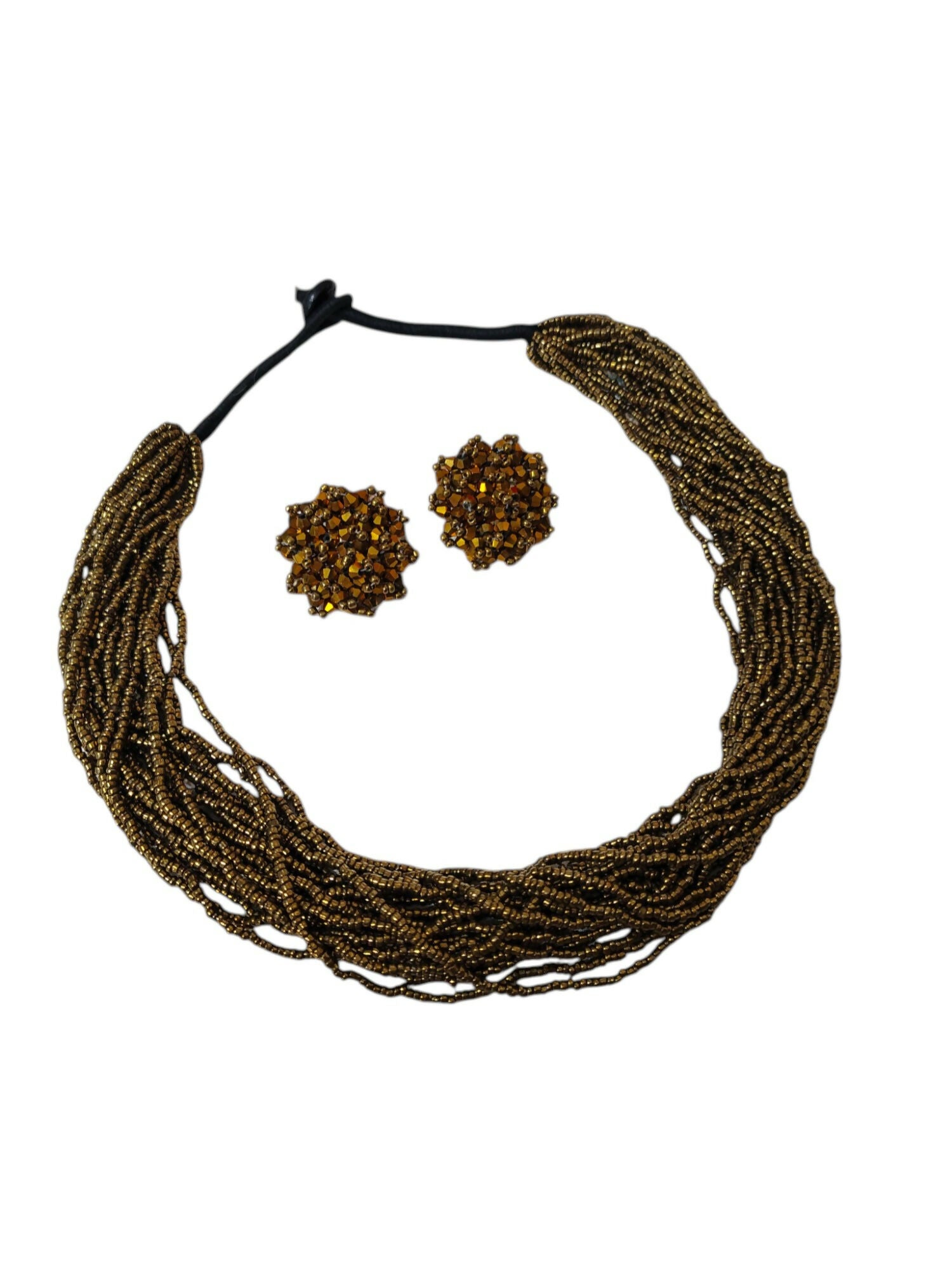 Inhanns Vibrant Handmade 20 Layers Beaded Necklace With Matching Earrings - Golden - Distacart