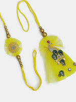 Thumbnail for NVR Women & Men Set of 2 Yellow Peacock Design Bhaiya Bhabhi Rakhi With Roli Chawal - Distacart