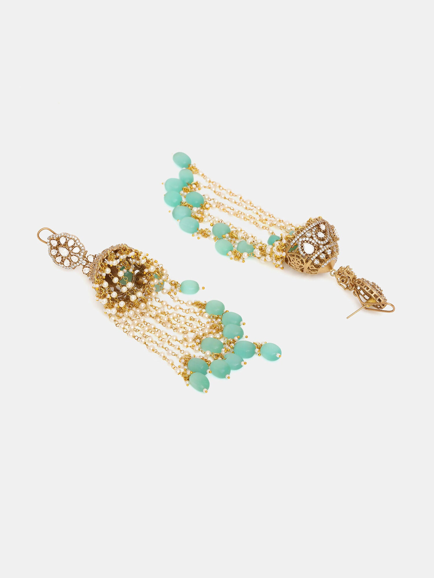 Ruby Raang 22k Gold Polished Diamond And Stone Jhumka Earrings