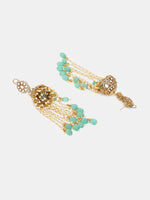 Thumbnail for Ruby Raang 22k Gold Polished Diamond And Stone Jhumka Earrings