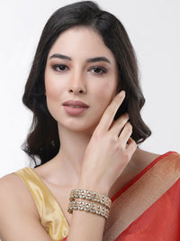 Thumbnail for NVR Women Set of 2 Gold Plated Kundan Studded Bangles - Distacart