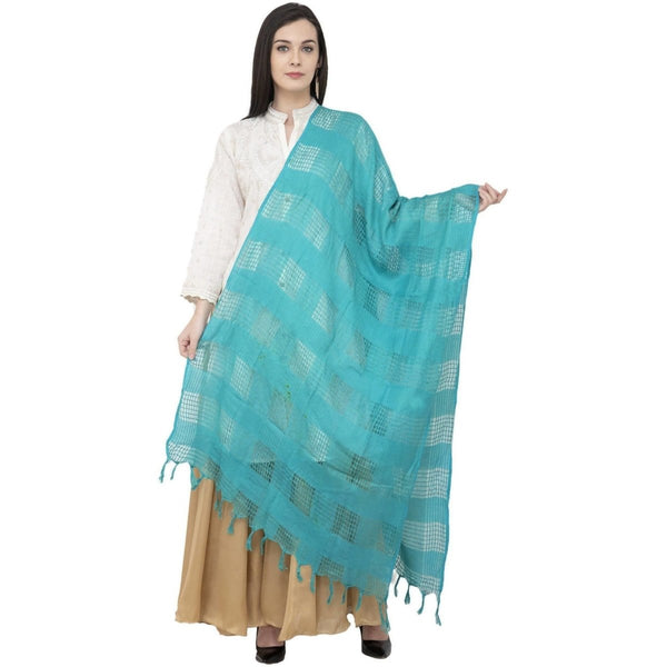 A R SILK Window Square Regular Dupatta Rama Green Color Dupatta or Chunni