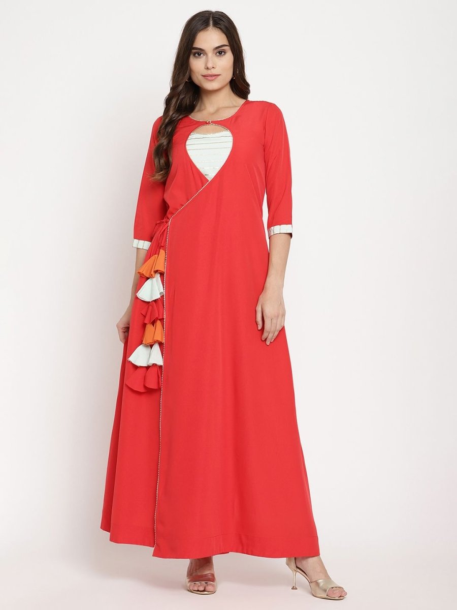 Ahalyaa Wome's Red Crepe Solid Kurta With Dupatta - Distacart