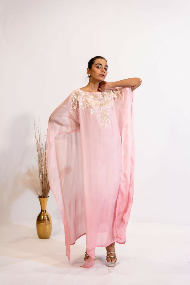 Timaraa Luxe Blush Pink Embroidered Kaftan Dress - Dista