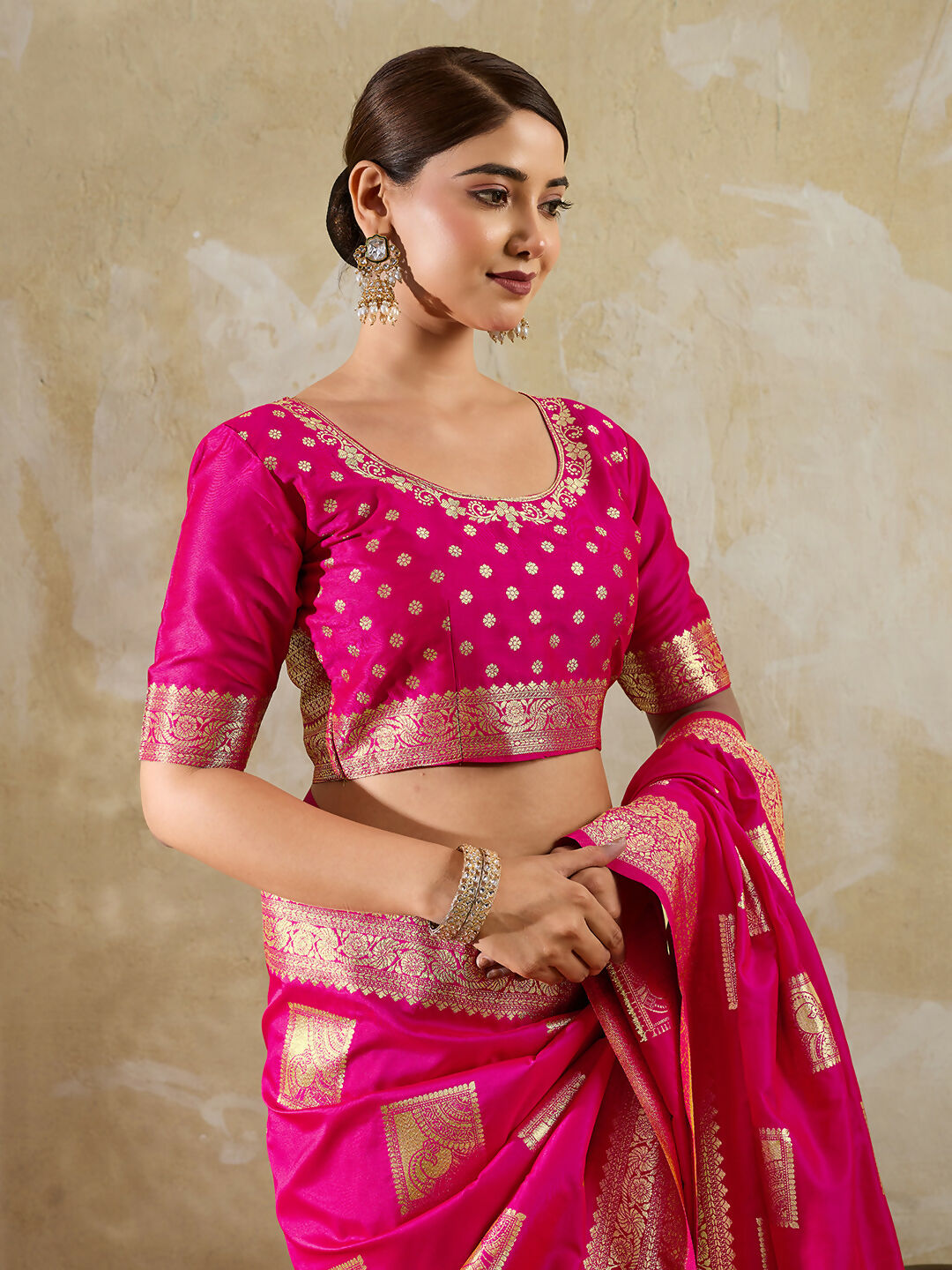 Shree Shyam Fashion Magenta Silk Blend Saree - Distacart