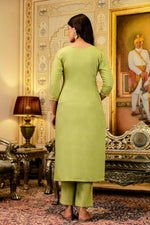 Thumbnail for The52 Lemons Women's Beautiful Viscose Shimmer Fabric Embroidered Work Straight Kurta Pant and Dupatta Set - Distacart