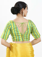 Thumbnail for Joban Fashion Green Multi Brocade Padded Blouse With V Neck Elbow Sleeves - Distacart
