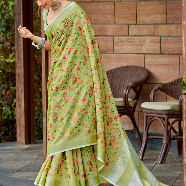 Astita Linen Yellow Green Saree