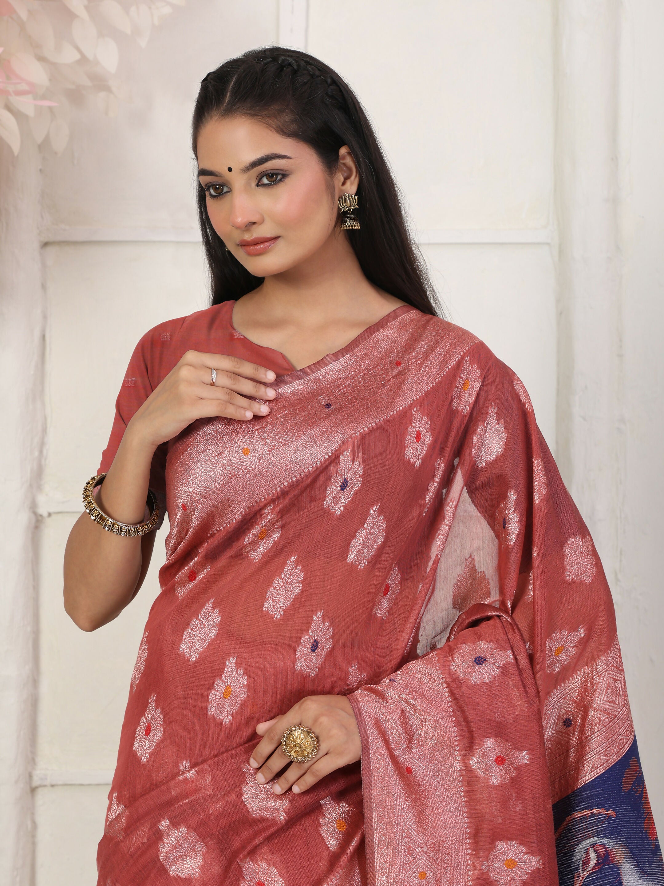 Astita Linen Cotton Rust Saree
