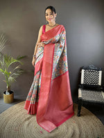 Thumbnail for Joban Fashion Multi-Color Floral Digital Print Soft Lichi Silk Paithani Saree - Distacart