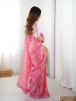 Thumbnail for Joban Fashion Pink Gold Crush Saree With Thread with Sequins work