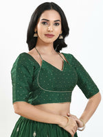 Thumbnail for Joban Fashion Bottle Green Brocade Padded Blouse With Sweetheart Neck Elbow Sleeves