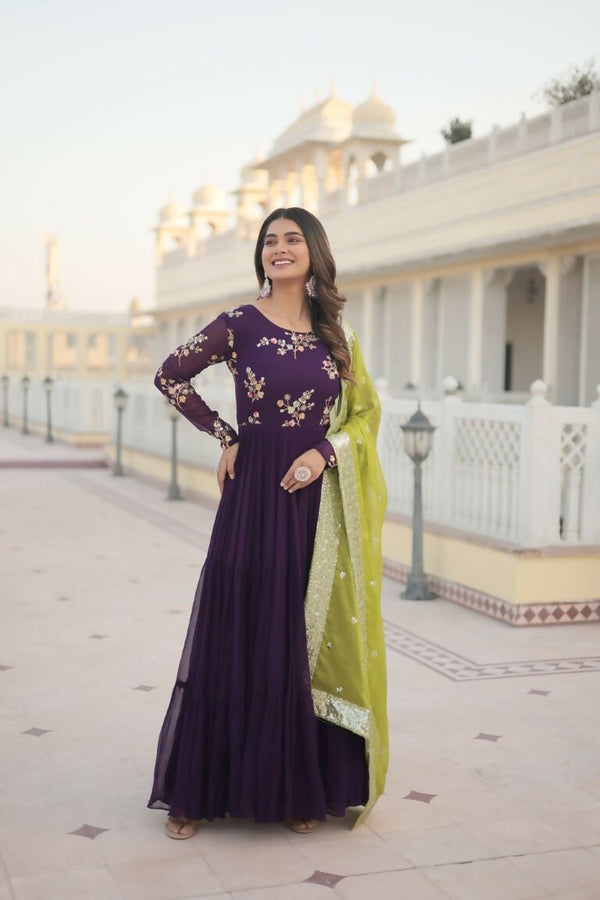 Aastha Fashion Women's Purple Faux Georgette Sequins Embroidered Anarkali Dress with Dupatta - Distacart