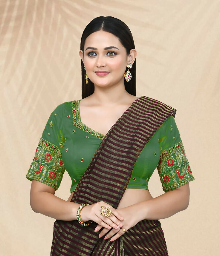 Joban Fashion Women's Green Embroidered Stitched Blouse