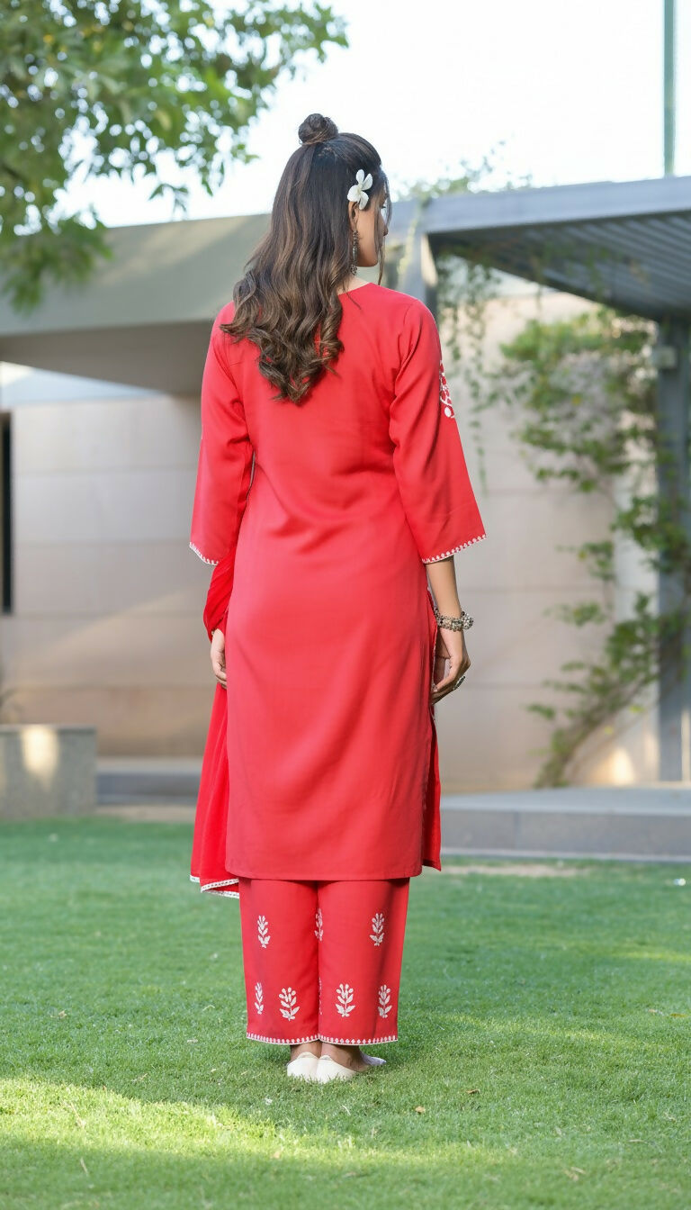 BulBul Akshyani Rust Rayon Kurta Set with Dupatta