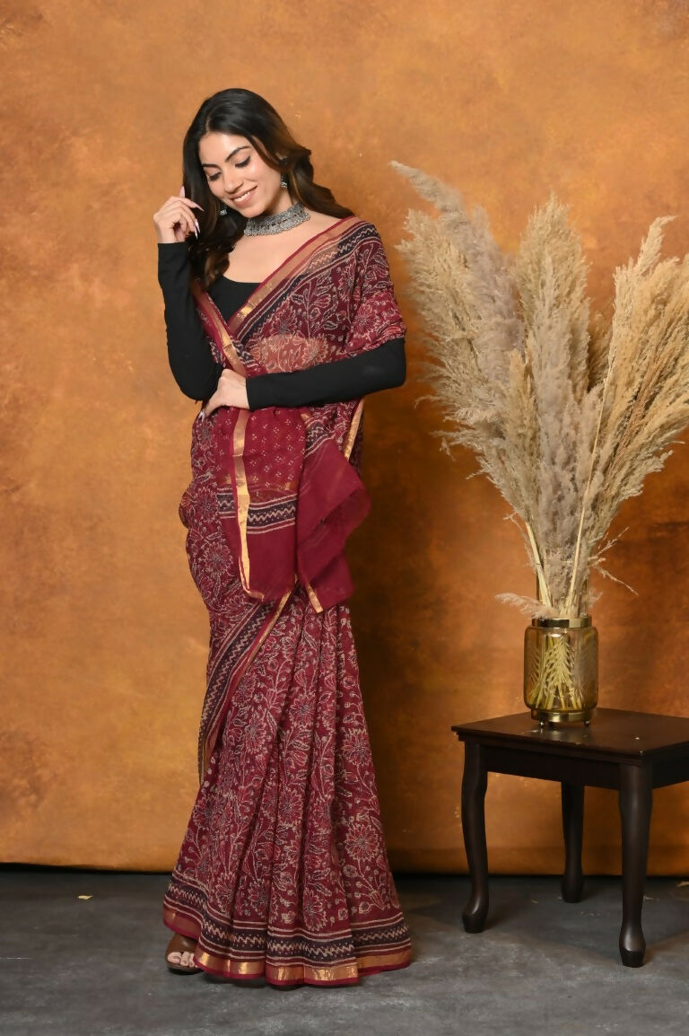 Very Much Indian Pure Kota Cotton Handblock Printed Saree - Red - Distacart