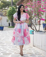 Thumbnail for Preksha Creation Women White Kota Fabric With Digital Print Gown - White - Distacart