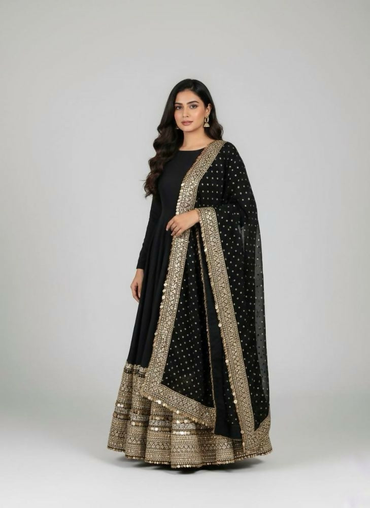 Teeya Creation Womens New Trendy Latest Elegant Burnt Orange Floor-Length Anarkali Suit with Heavy Embroidered Border and Matching Dupatta - Dista