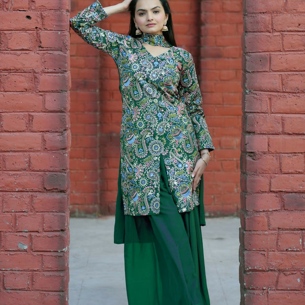 Joban Fashion Green Silk Embroidered Sharara Set - Distacart