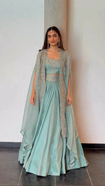 Thumbnail for Jyoti Fashion Women's Sky Blue Chinon Sequins with Thread Embroidered Designer Lehenga Choli with Shrug Set - Distacart