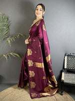 Thumbnail for Joban Fashion Magenta Motifs Zari Weaving Soft Silk Banarasi Saree - Dista