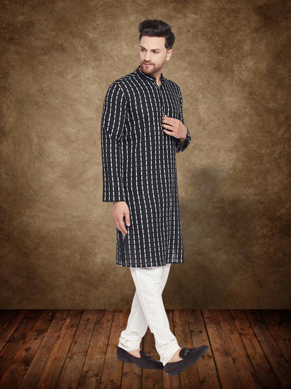 Even Apparels Men's Pure Cotton Black Check Kurta - Distacart