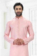 Thumbnail for Raivat Ethnic Linen Cotton Thread Work Kurta Pajama In Pink Colour - Dista