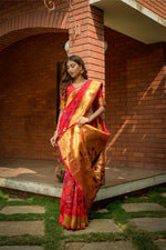 Thumbnail for Jyoti Fashion Women's Gajri Red Paithani Silk Zari Woven Saree with Blouse - Distacart