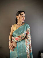Thumbnail for Joban Fashion Multi-Color Floral Digital Print Soft Lichi Silk Paithani Saree - Distacart