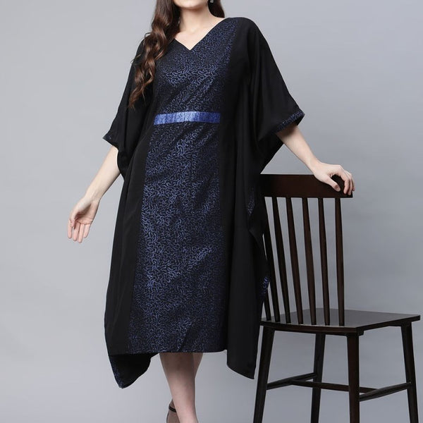 Ahalyaa Women Black Crepe Glitter Printed Kaftan Kurta - Distacart
