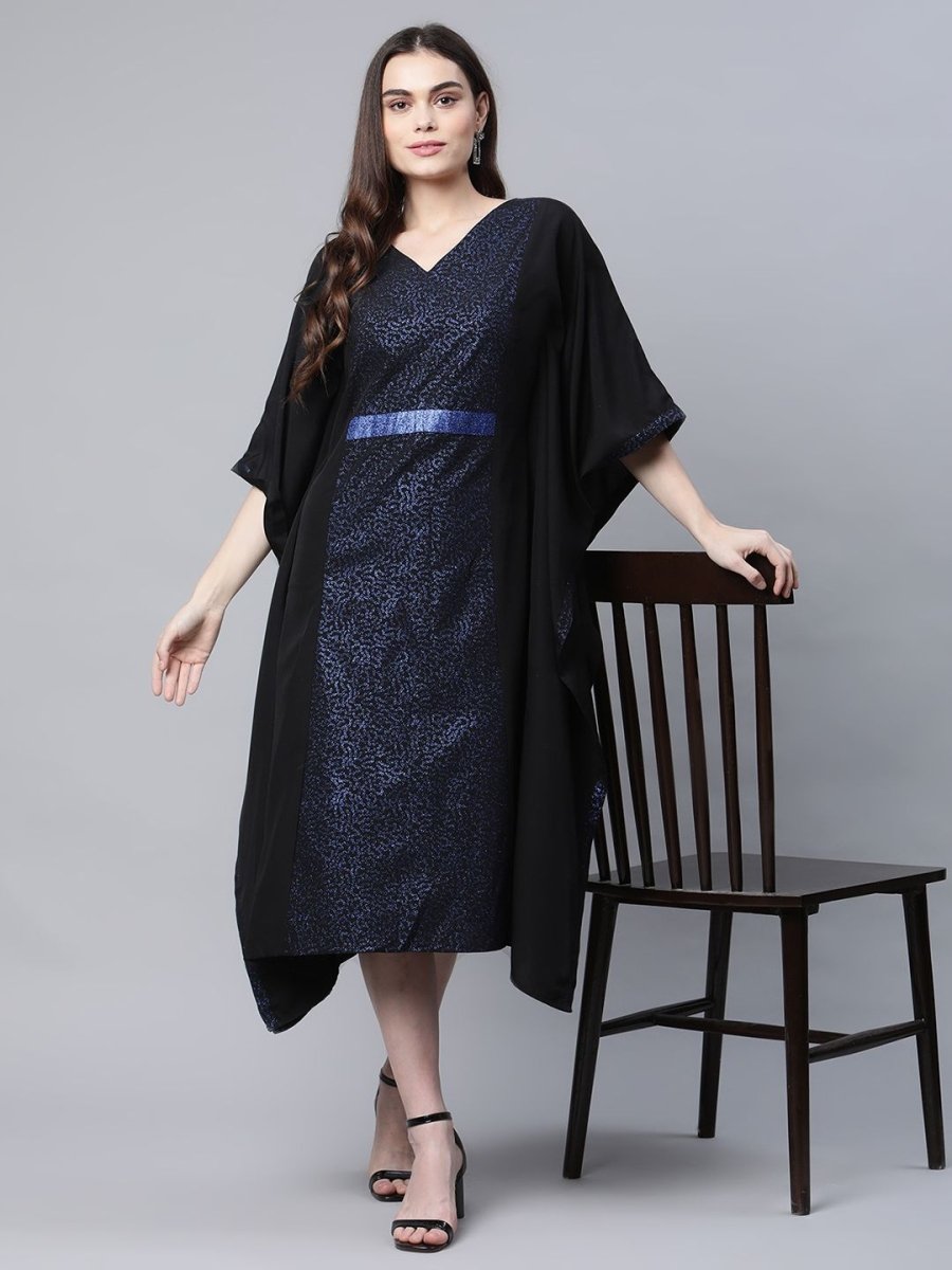 Ahalyaa Women Black Crepe Glitter Printed Kaftan Kurta - Distacart