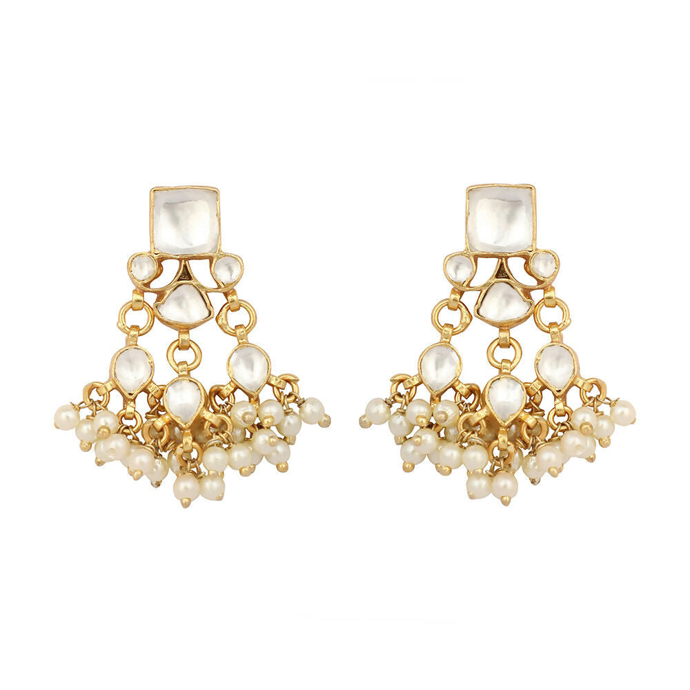 Nuyug 22K Gold Plated Ivory Dusk Kundan Earrings