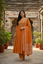 Thumbnail for The52 Women's Beautiful Cotton Fabric Embroidery Work Flared Anarkali Pant and Dupatta Set - Distacart
