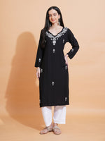 Thumbnail for Pahnaz Luxury Rayon Chikankari Long Kurti-Black - Dista