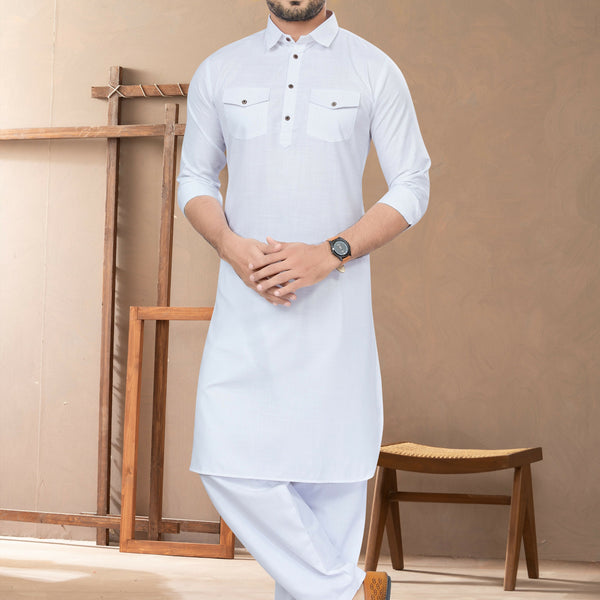 Joban Fashion Men's White Heavy Cotton Plain Kurta Pyjama set - Distacart