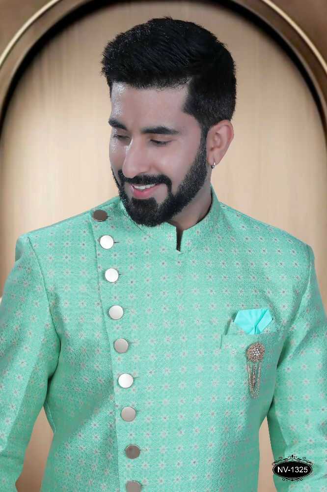 Joban Fashion Men's Bluish-Green Brocade Kurta with Pyjama - Distacart